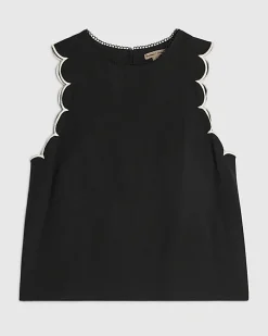 Black Linen Blend Scallop Trim Tank Top
