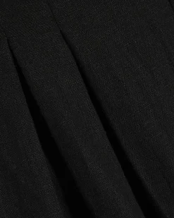 Black Linen Blend Shirred Mini Dress