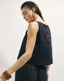 Black Linen Blend Tank Top