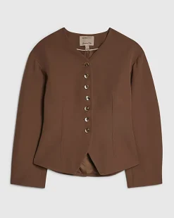 Black Long Balloon Sleeve Button Up Jacket
