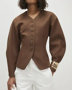 Black Long Balloon Sleeve Button Up Jacket