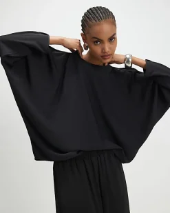 Black Long Sleeve Batwing Top