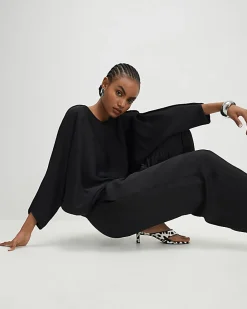 Black Long Sleeve Batwing Top