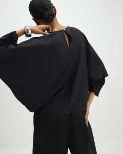 Black Long Sleeve Batwing Top