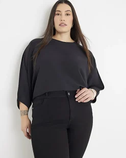 Black Long Sleeve Batwing Top