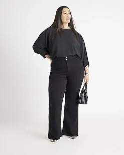 Black Long Sleeve Batwing Top