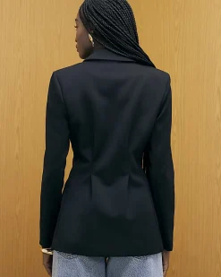 Black Long Sleeve Cinched Waist Blazer