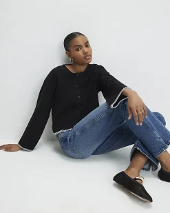 Black Long Sleeve Cosy Whipstitch Cardigan