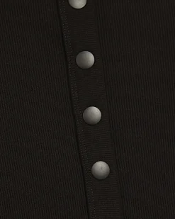 Black Long Sleeve Popper Through Ribbed Top