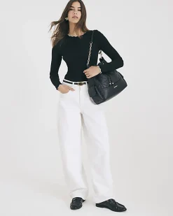 Black Long Sleeve Scallop Trim Top