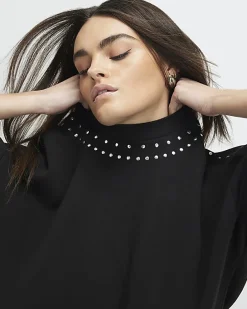 Black Long Sleeve Studded Sweatshirt