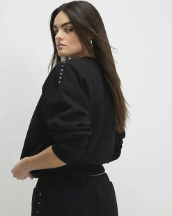 Black Long Sleeve Studded Sweatshirt