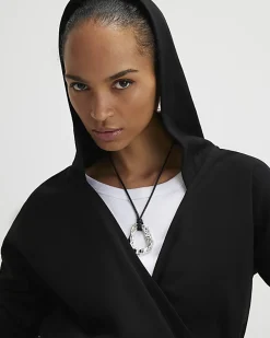 Black Long Sleeve Wrap Front Hoodie