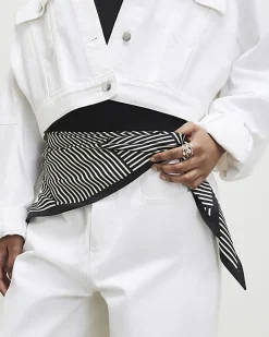 Black Mono Stripe Tie Up Scarf
