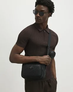 Black Monogram Embossed Cross Body Bag