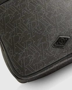 Black Monogram Faux Leather Backpack