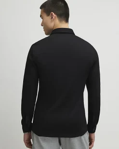 Black Muscle Fit Stretch Pique Smart Shirt