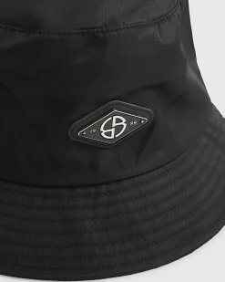 Black Nylon Badged Bucket Hat