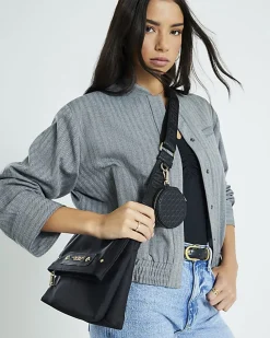 Black Nylon Flap Over Messenger bag