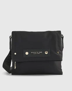 Black Nylon Flap Over Messenger bag