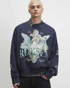 Black Oversized Fit Angel Of Night Sweatshirt