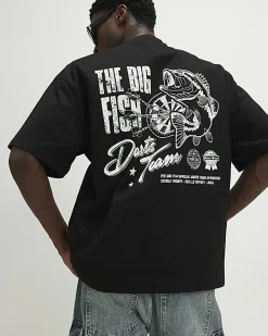 Black Oversized Fit Darts Big Fish T-Shirt