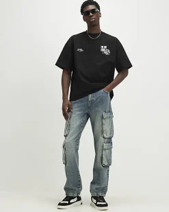 Black Oversized Fit Darts Big Fish T-Shirt