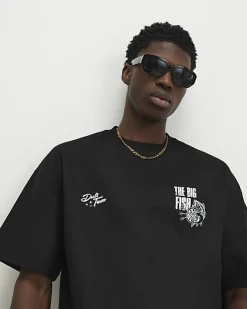 Black Oversized Fit Darts Big Fish T-Shirt