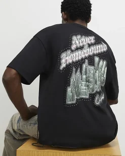 Black Oversized Fit Homebound Glitter T-Shirt