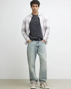 Black Oversized Fit Midweight Print T-Shirt