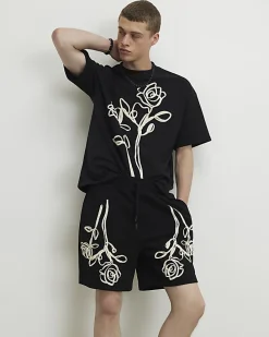 Black Oversized Fit Roping T-Shirt