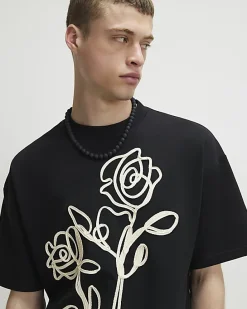 Black Oversized Fit Roping T-Shirt
