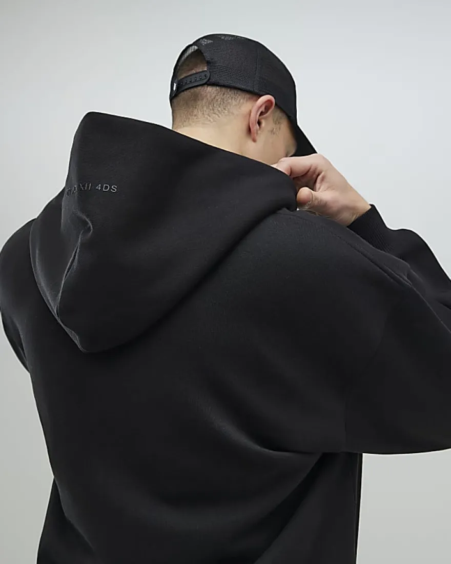 Black Oversized Fit Zip Through Hoodie