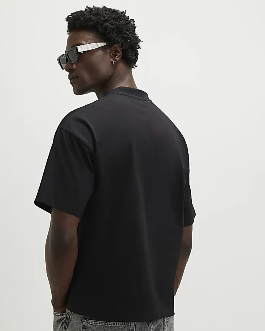 Black Oversized Floral Midweight T-Shirt