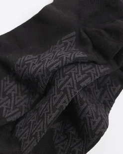 Black Pack Of 5 Ribbed Monogram Trainer Socks