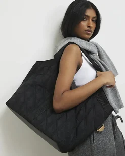 Black Padded Webbing Detail Shopper Bag