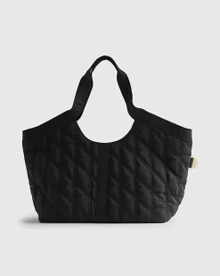 Black Padded Webbing Detail Shopper Bag