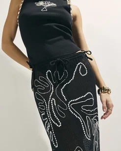 Black Palm Embroidered Sarong Skirt