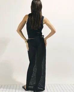 Black Palm Embroidered Sarong Skirt