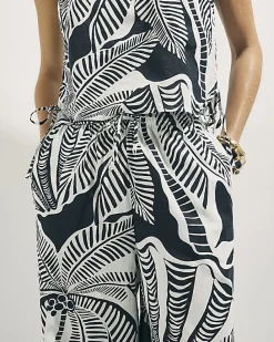 Black Palm Print Beach Trousers