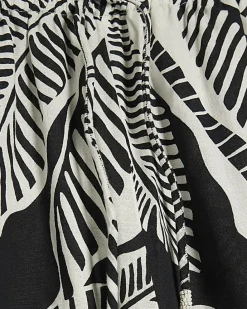 Black Palm Print Beach Trousers