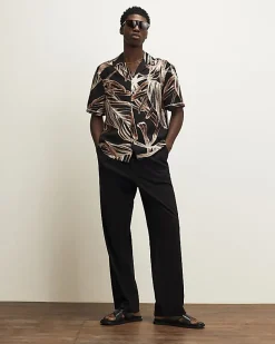 Black Palm Print Short Sleeve Shirt