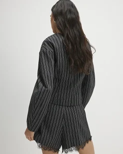 Black Pinstripe Cocoon Sleeve Jacket