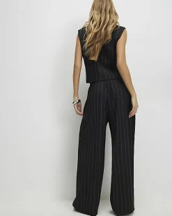 Black Pinstripe Wide Leg Trousers