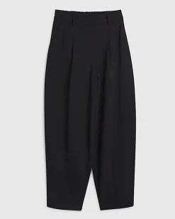Black Pleated Barrel Leg Trousers