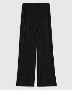Black Plisse Wide Leg Trousers