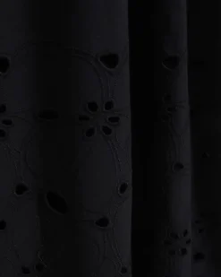 Black Poplin Broderie Tie Back Midi Dress
