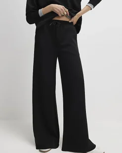 Black Premium Drawstring Wide Leg Joggers