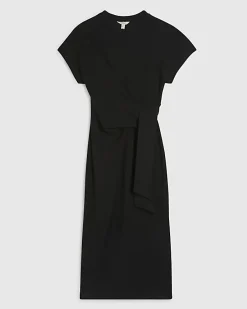 Black Premium Short Sleeve Knot Midi Dress