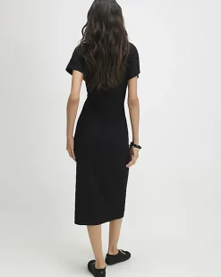 Black Premium Tie Side Midi Dress